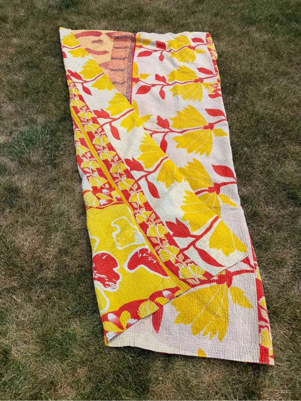 Vintage Indian Kantha Quilt Reversible Cotton Sari Throw Blanket Boho Pink Orang